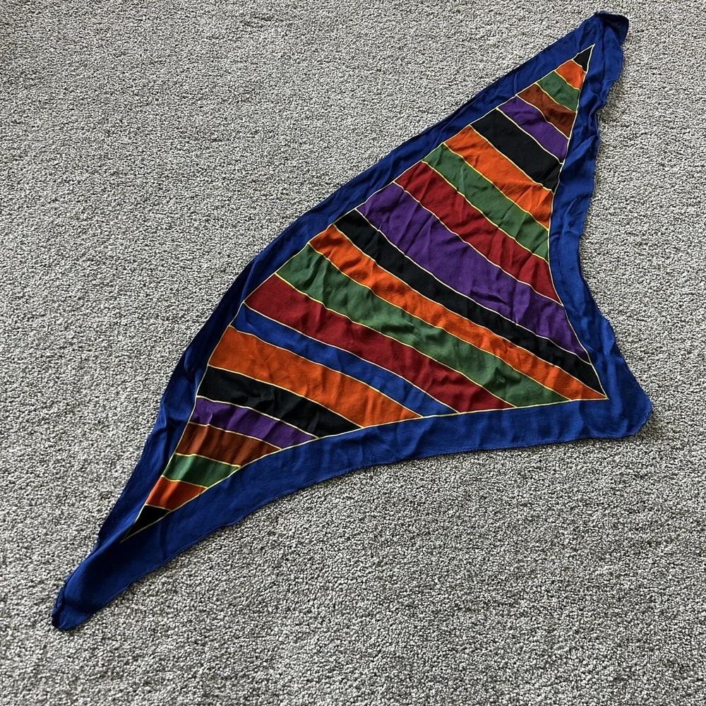Triangle Scarf Headscarf Womens One Size Multicolor Satin Striped Boho